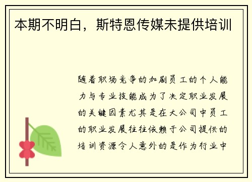 本期不明白，斯特恩传媒未提供培训